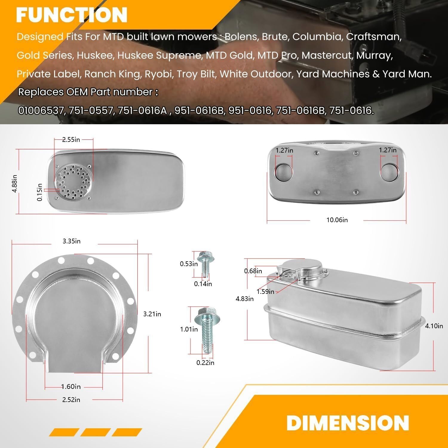 Muffler Single Exhaust Muffler Twin Replaces MTD Part # 951-0616B 751-0616B