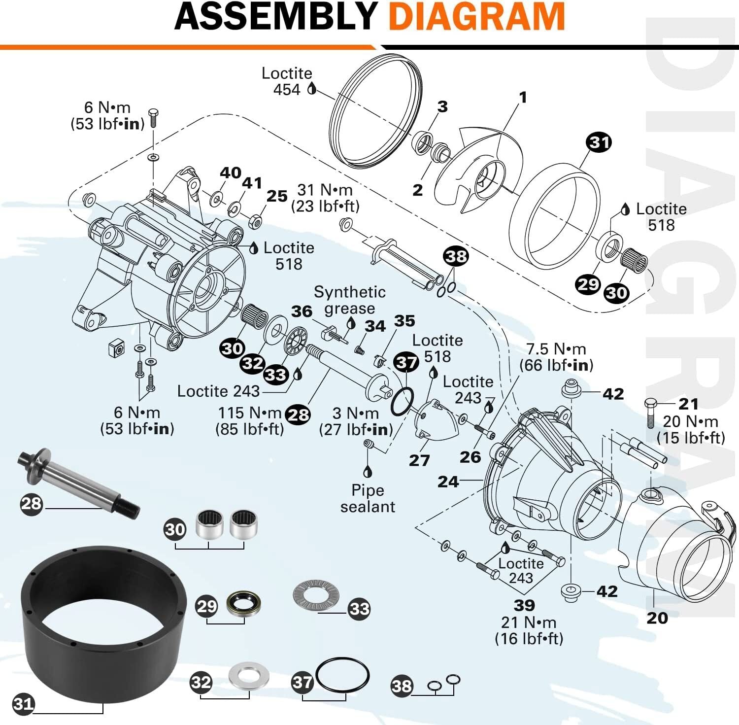 For 1994-2002 SeaDoo Jet Pump Rebuild Kit Wear Ring Impeller Shaft Seal Oil Tool
