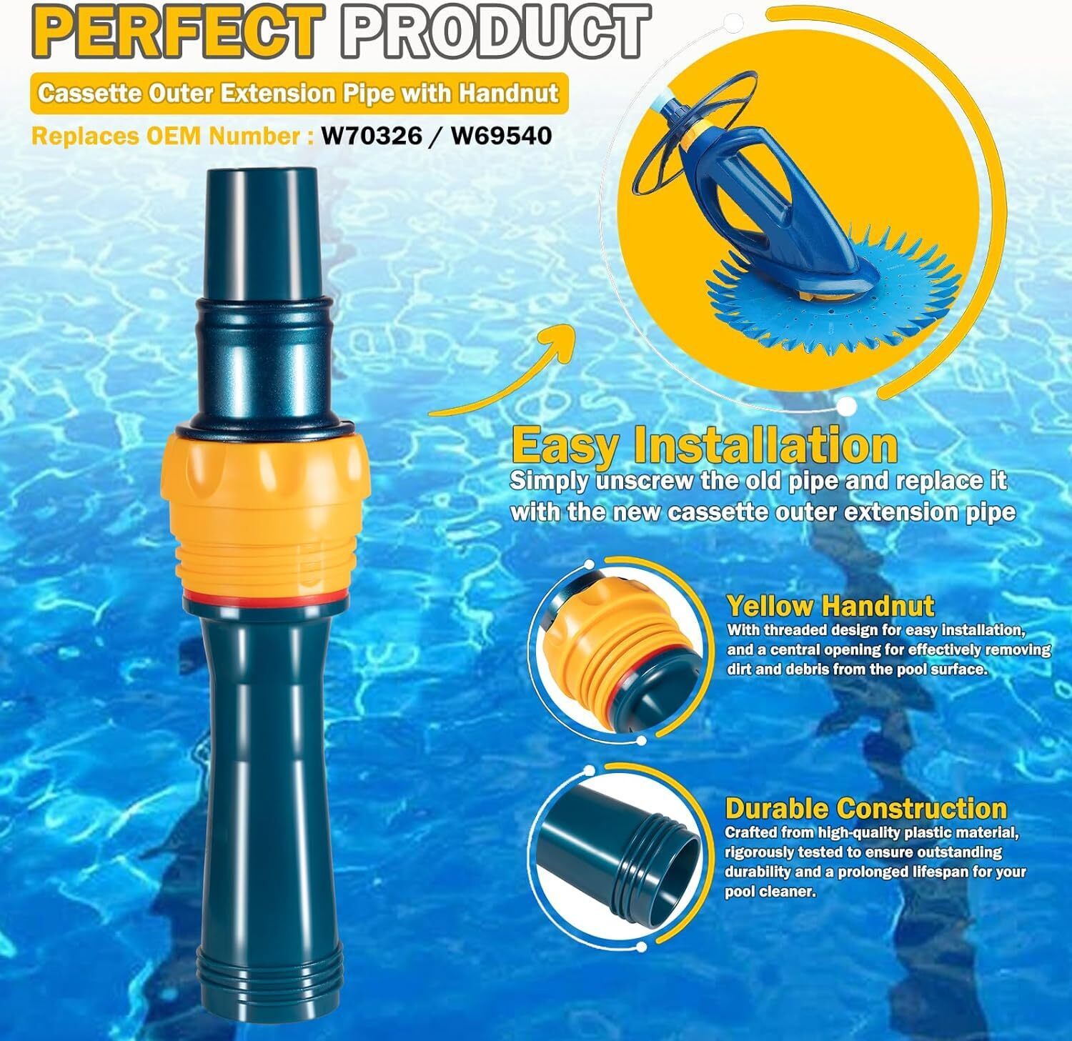W70326 Cassette Outer Extension Pipe with Handnut for Zodiac Baracuda G3/G3 Pro
