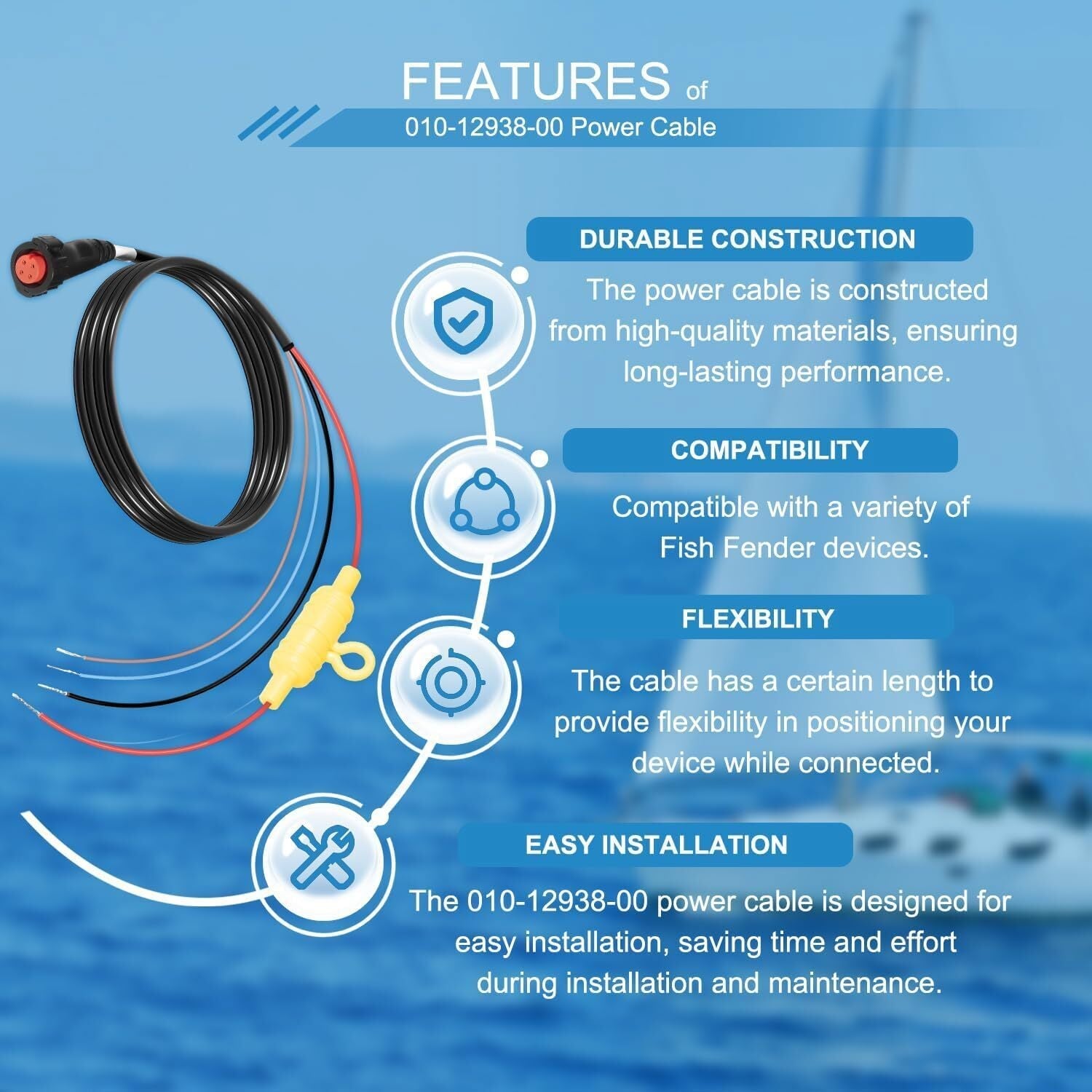 For Garmin ECHOMAP Ultra 4-pin Threaded Power Data Cable 010-12938-00