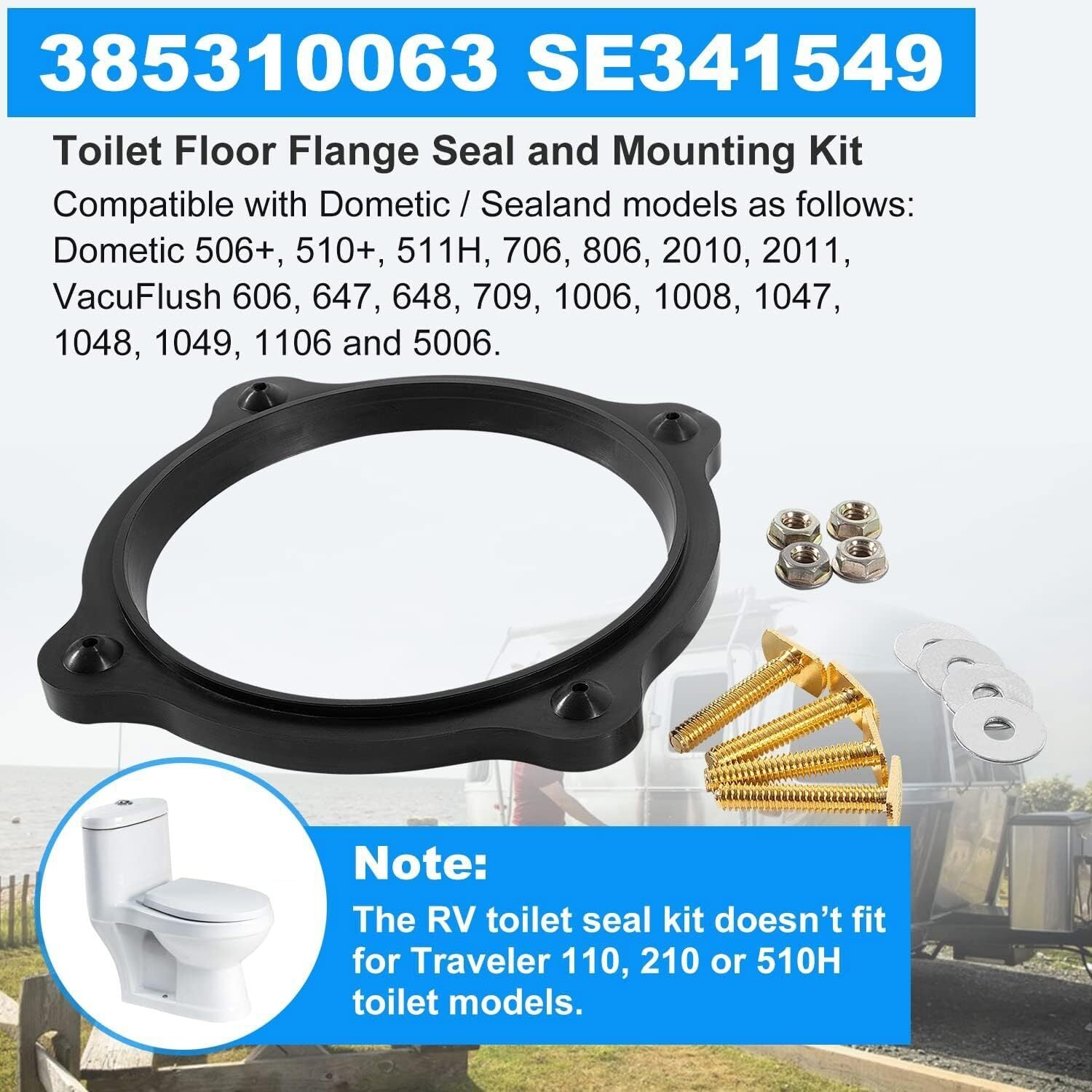 Dometic Sealand 385310063 Floor Flange Seal Replacement Kit W/ Mounting Hardware