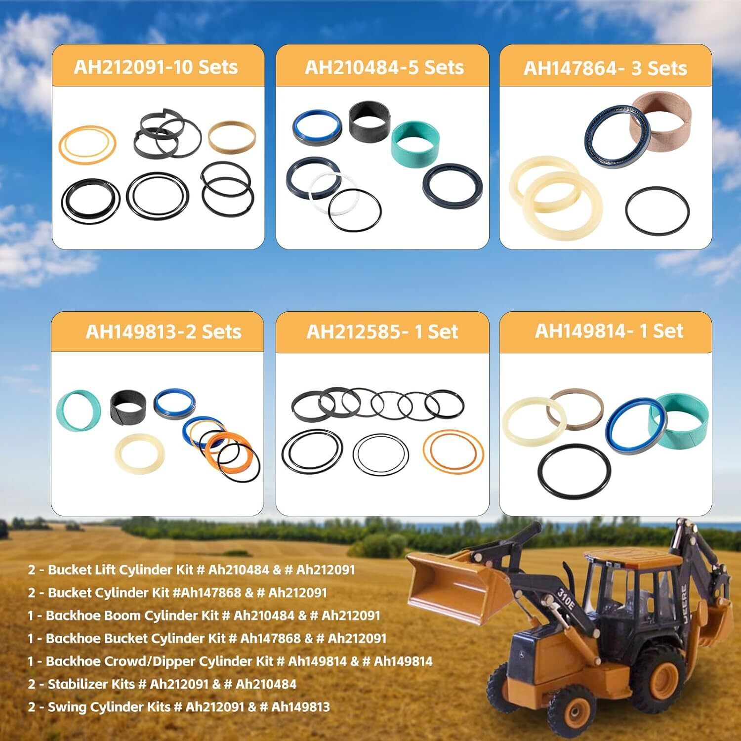 Whole Machine Hydraulic Cylinder Repair Seal Kit for John Deere JD 310E Backhoe