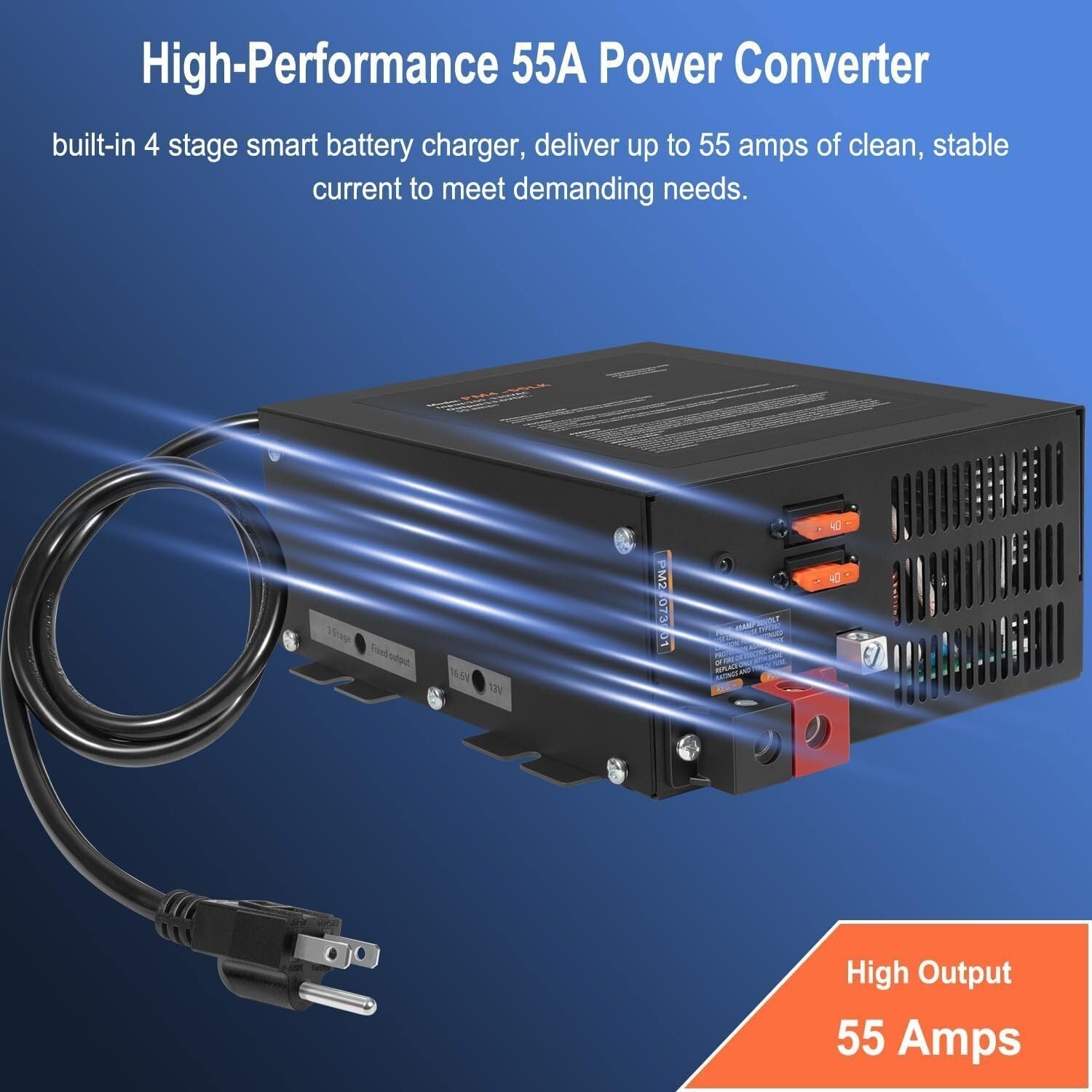55 Amp RV Power Converter, 110VAC to 12VDC, 55A RV Power Converter Charger, Lith