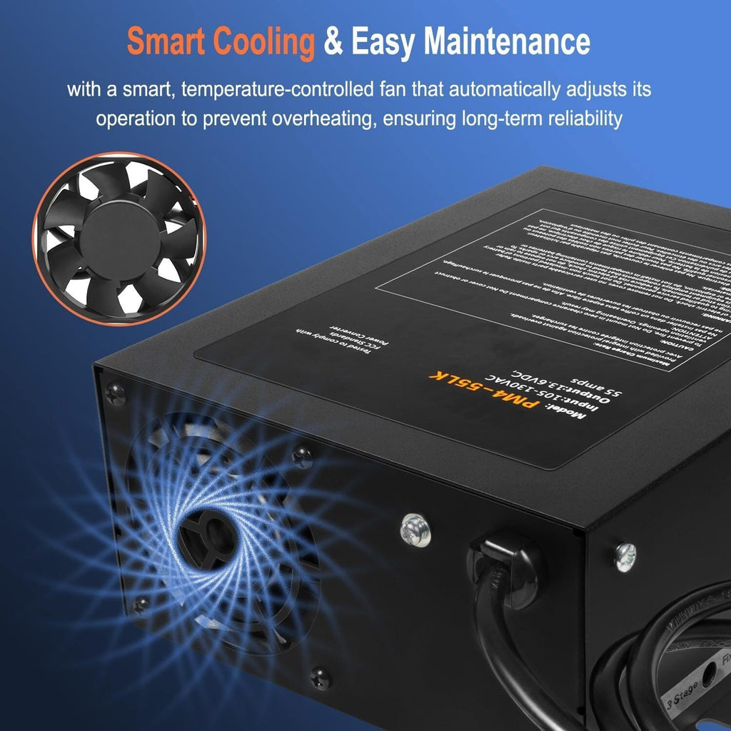 55 Amp RV Power Converter, 110VAC to 12VDC, 55A RV Power Converter Charger, Lith