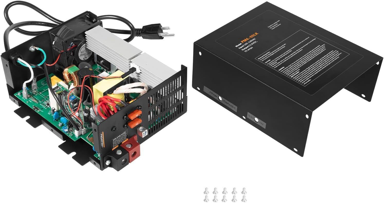 55 Amp RV Power Converter, 110VAC to 12VDC, 55A RV Power Converter Charger, Lith