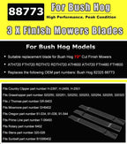 72" Finish Mower Blades for Bush Hog ATH720/RDTH720/FTH720 88773 82325 (3 Blade