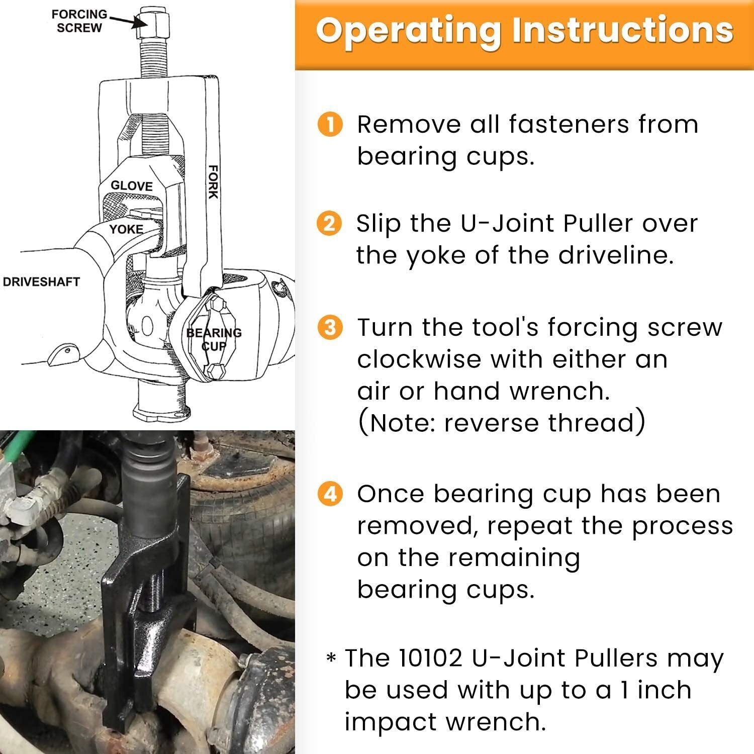 Heavy Duty Truck 10102 Universal U Joint Puller &5192 Bearing Cup Installer Tool