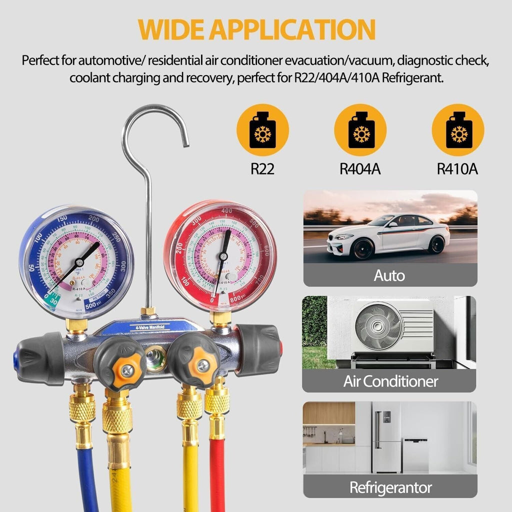 For Yellow Jacket 4-Valve 49968 Test and Charging Manifold Gauges R-22/404A/410A
