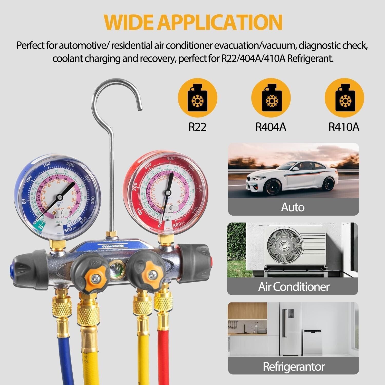 For Yellow Jacket 4-Valve 49968 Test and Charging Manifold Gauges R-22/404A/410A