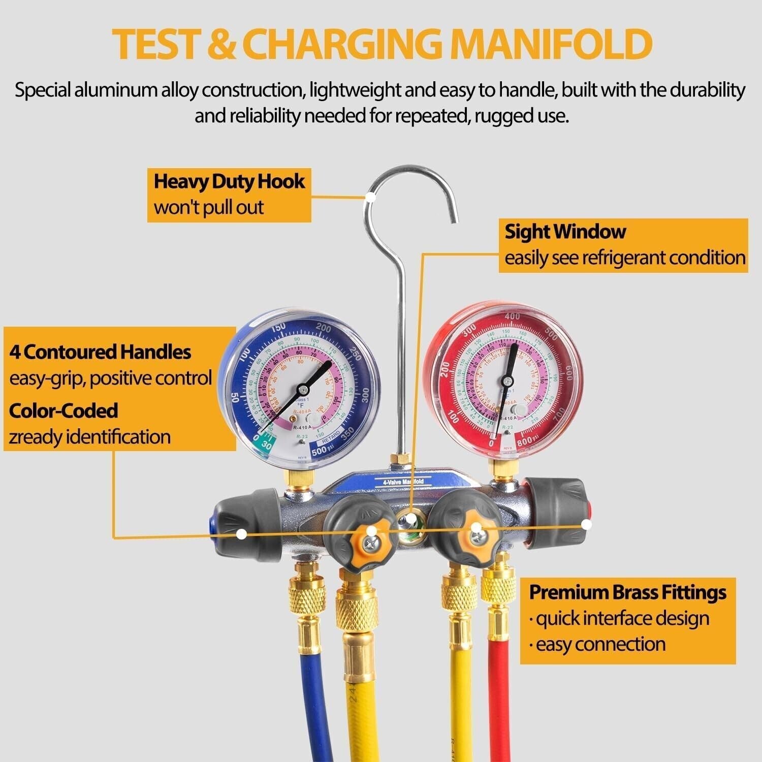 For Yellow Jacket 4-Valve 49968 Test and Charging Manifold Gauges R-22/404A/410A