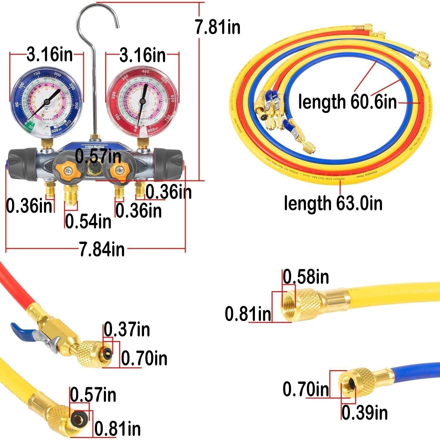 For Yellow Jacket 4-Valve 49968 Test and Charging Manifold Gauges R-22/404A/410A