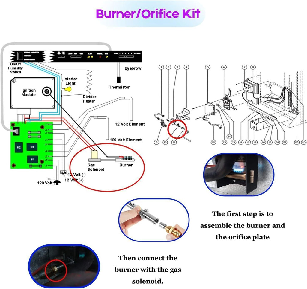 For Norcold 621957 Refrigerator Burner Orifice Assembly with Orifice Adapter