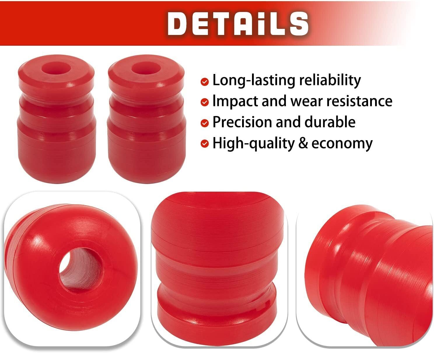 1-1303 Polyurethane Front Bump Stop for 2007-2018 Jeep Wrangler JK/JKU 2pcs Red
