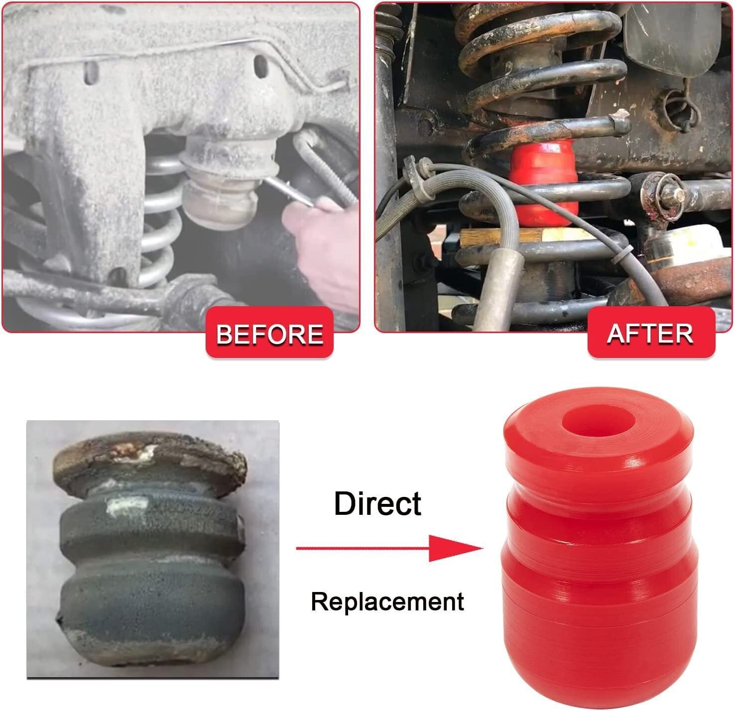 1-1303 Polyurethane Front Bump Stop for 2007-2018 Jeep Wrangler JK/JKU 2pcs Red