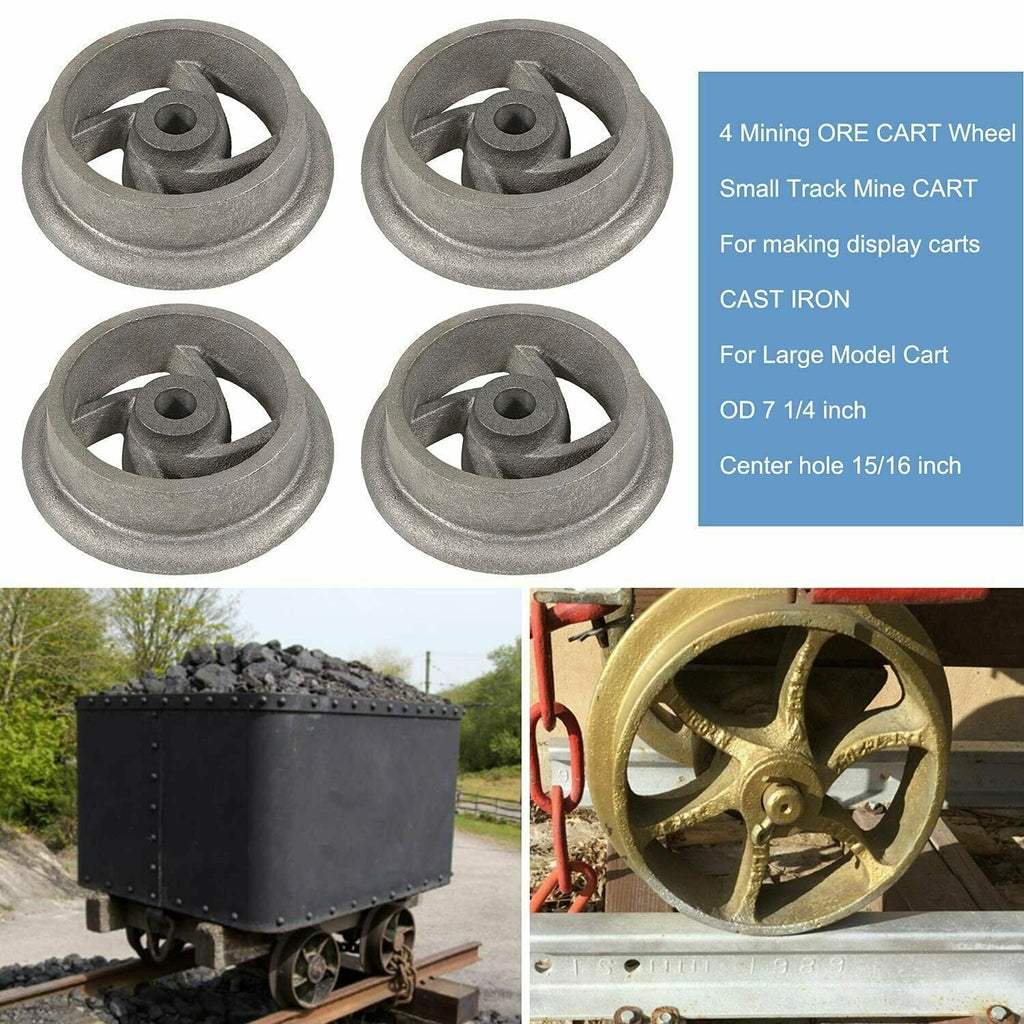 4PCS Cast Iron Cart Wheels Caster Set for Large Model Mine Ore Car Mining 7 1/4"