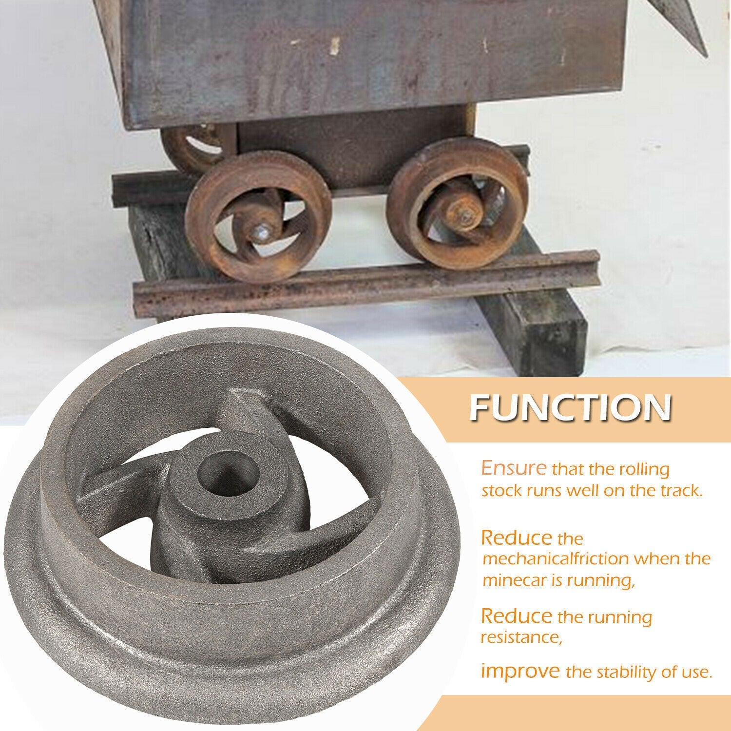 4PCS Cast Iron Cart Wheels Caster Set for Large Model Mine Ore Car Mining 7 1/4"