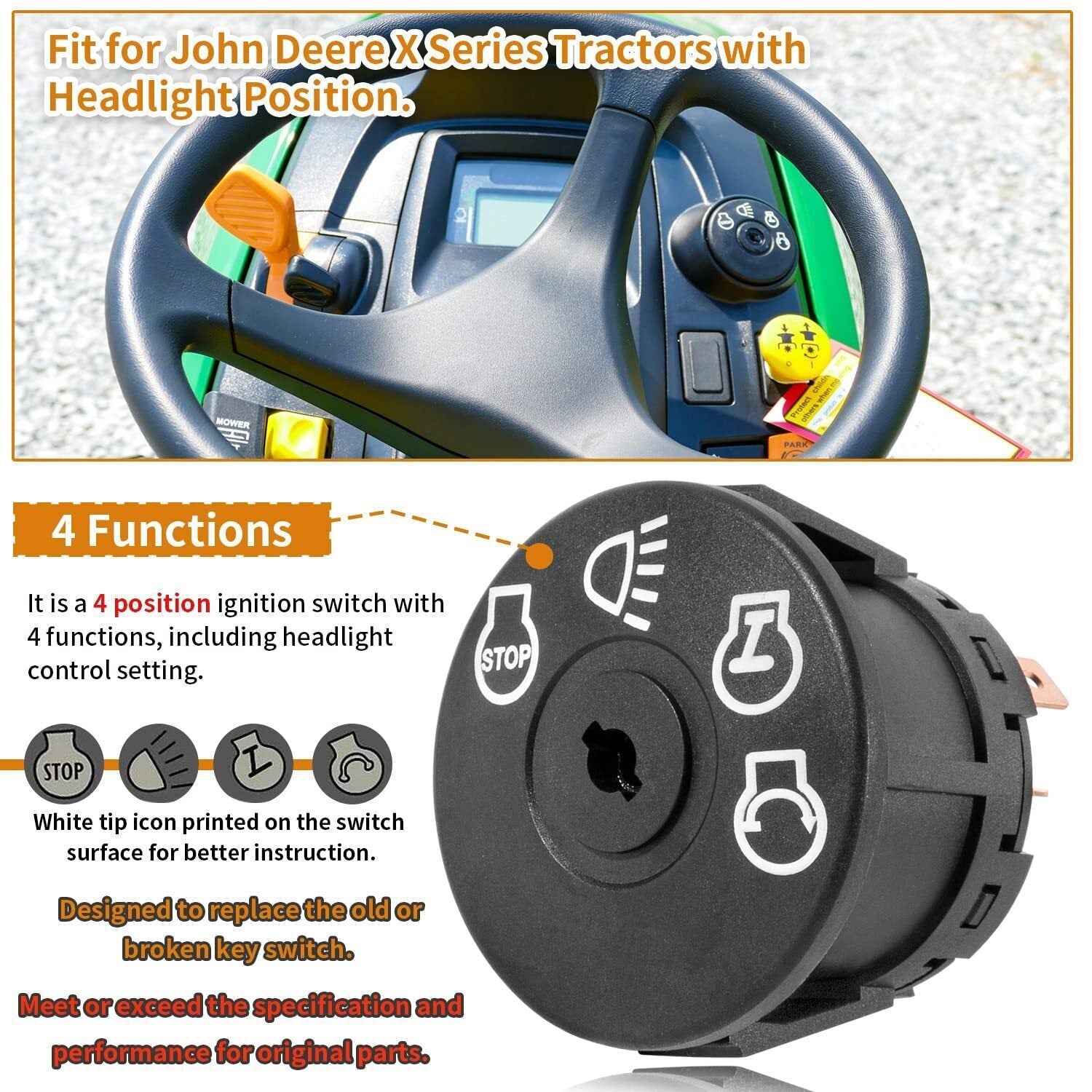 Ignition Starter Switch & 2 Keys For John Deere X300 X304 X320 X324 X340 X500