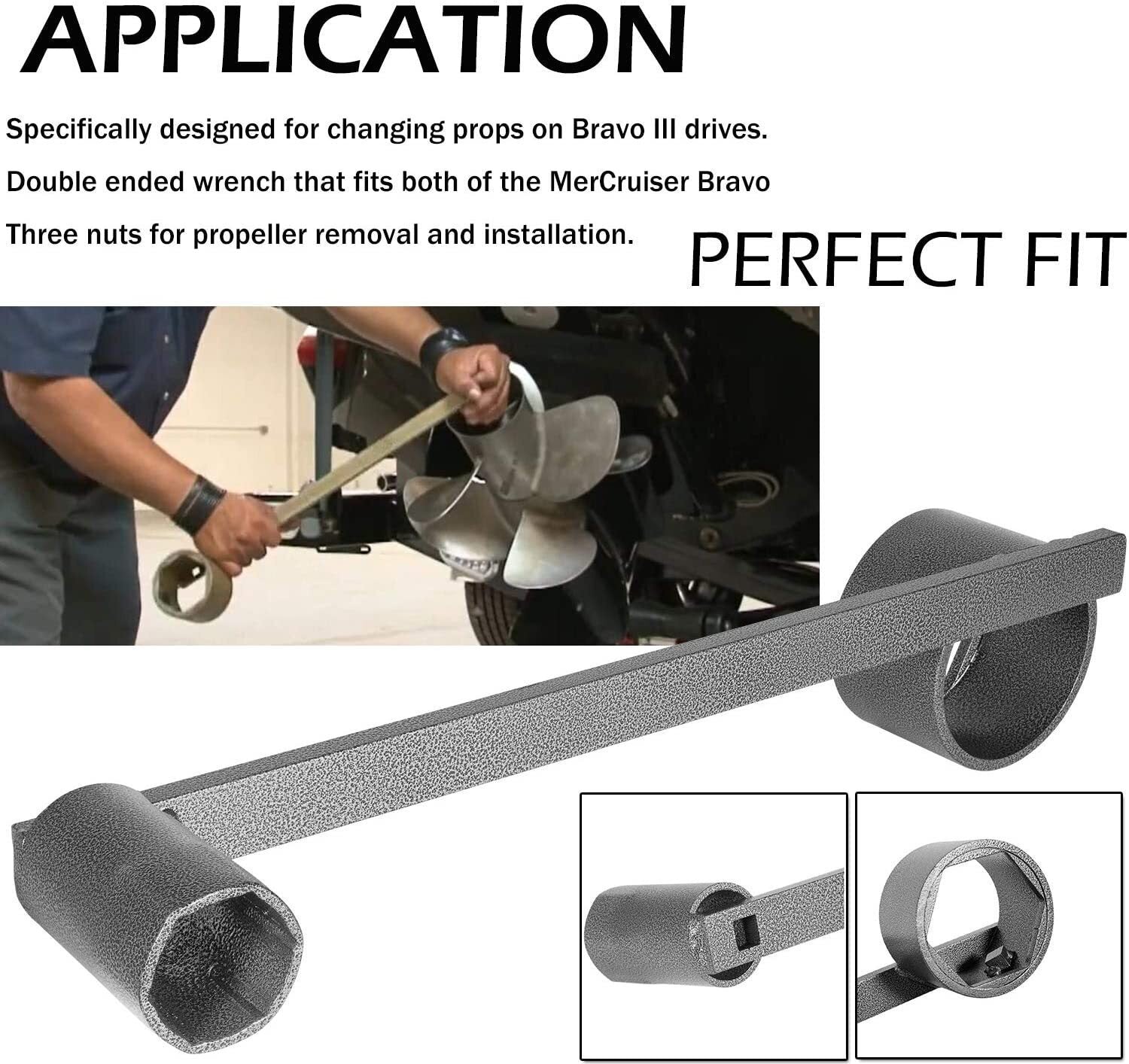 For MerCruiser Bravo 3 III Propeller Wrench 8M0129074 Steel Dual Hex Prop Wrench