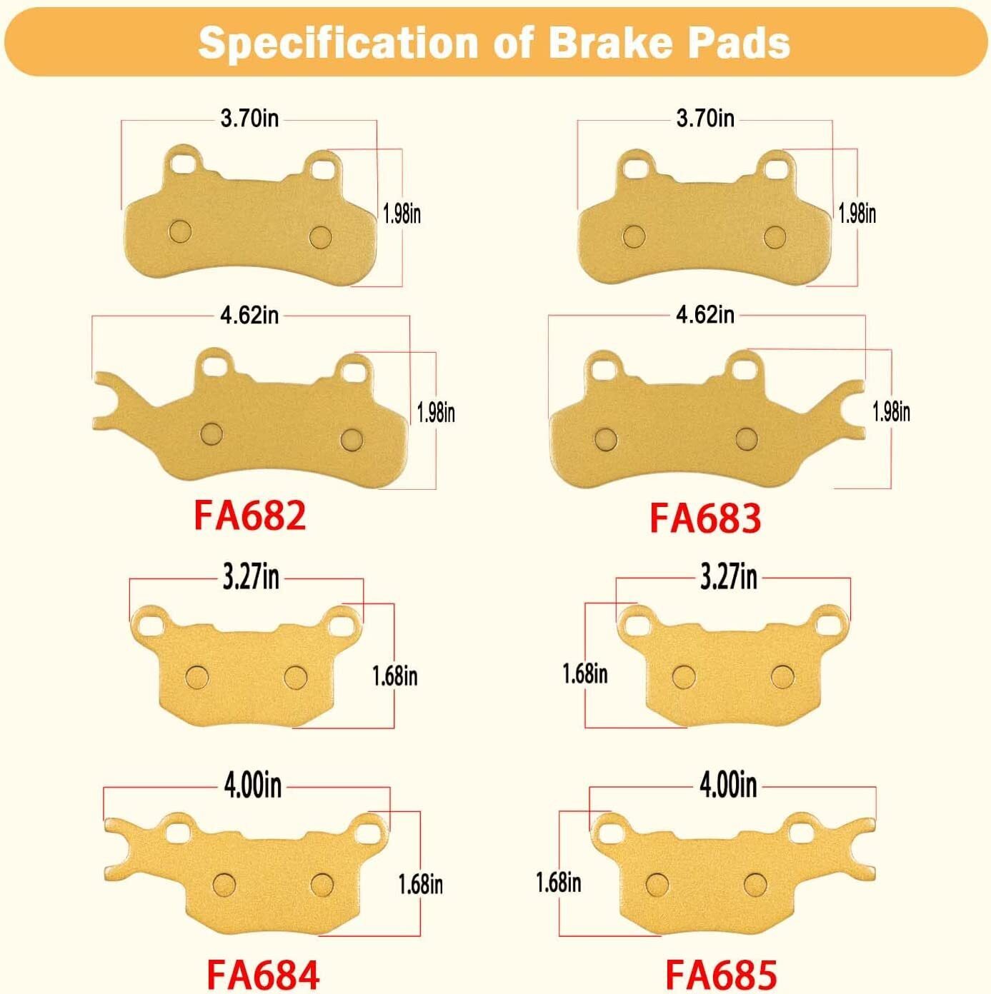 Front & Rear Brake Pads For 2016-2021 Can Am Defender HD7 HD8 800 HD10 1000 XT