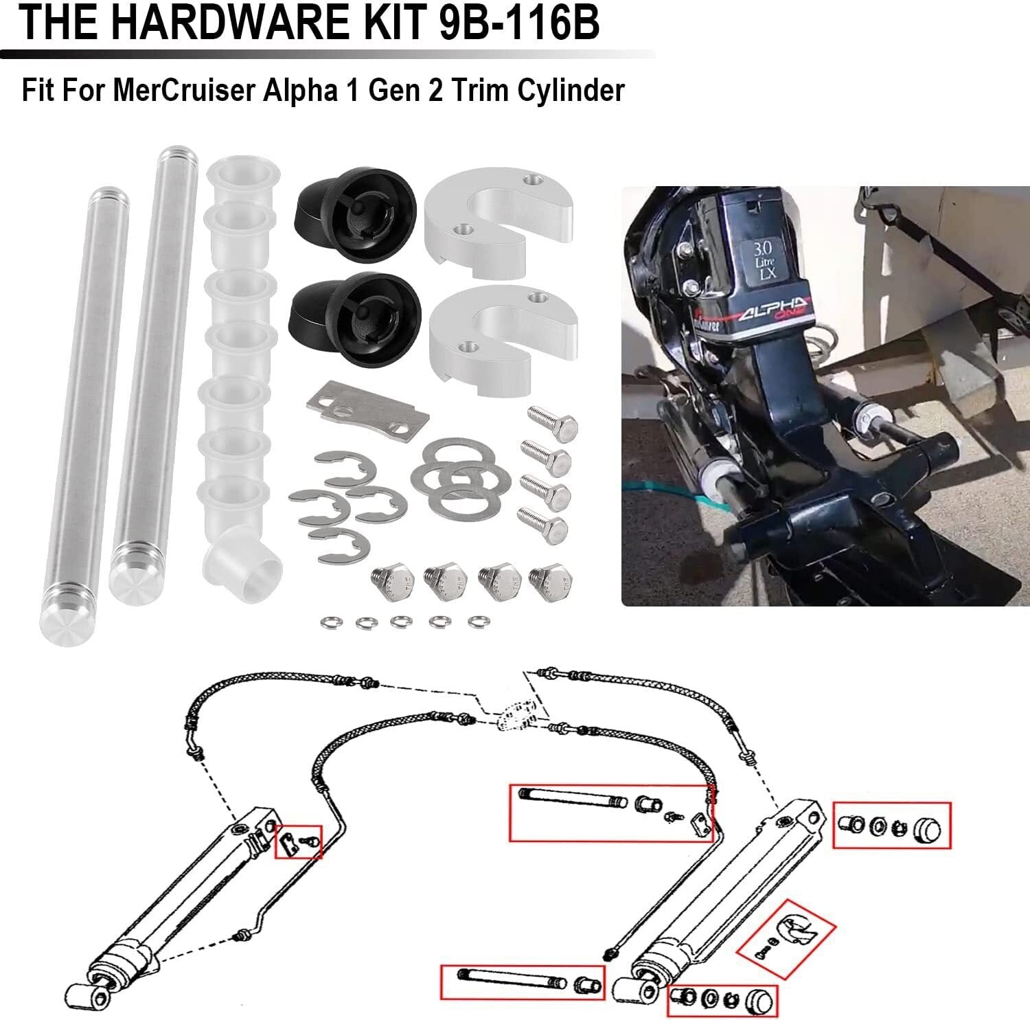 MerCruiser Alpha 1 Gen 2 Trim Cylinder Pin Cap Bushing Hardware Kit SEI 9B-116B