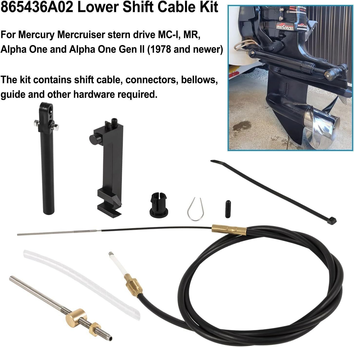 1 & 2 Lower Shift Cable Kit 865436A03 for Mercruiser Alpha One Gen 2, R, MR, MC