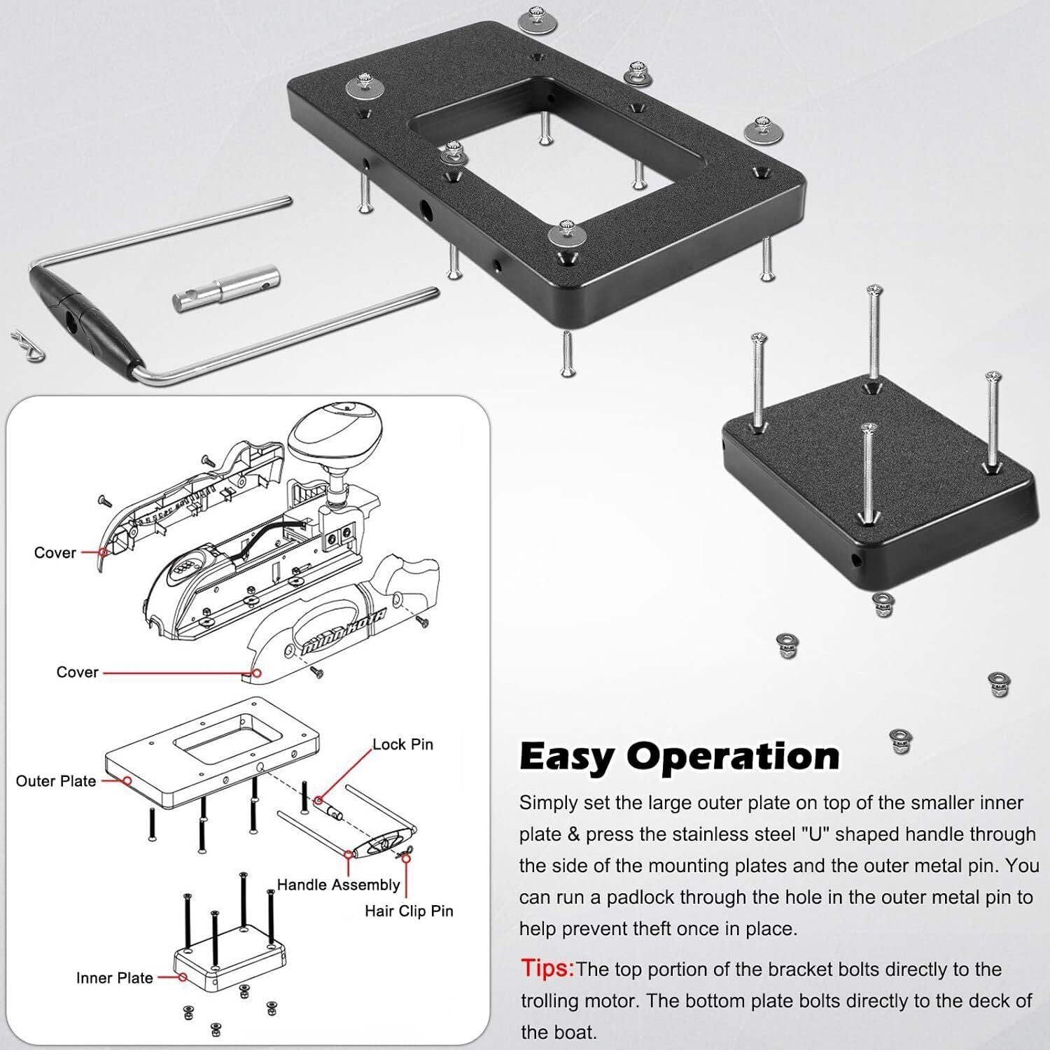 For 1854021 Minn Kota Power Drive V2 Composite Quick Release Bracket MKA-21