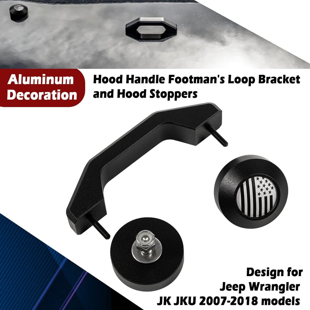 Bumper Hood Stops & Footman' Loop Bracket Set for Jeep Wrangler JK JKU 2007-2018