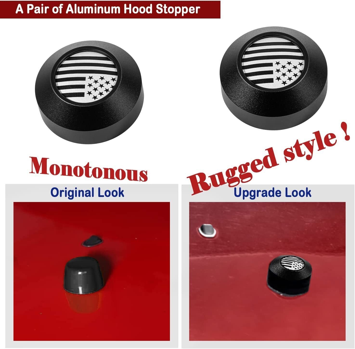 Bumper Hood Stops & Footman' Loop Bracket Set for Jeep Wrangler JK JKU 2007-2018