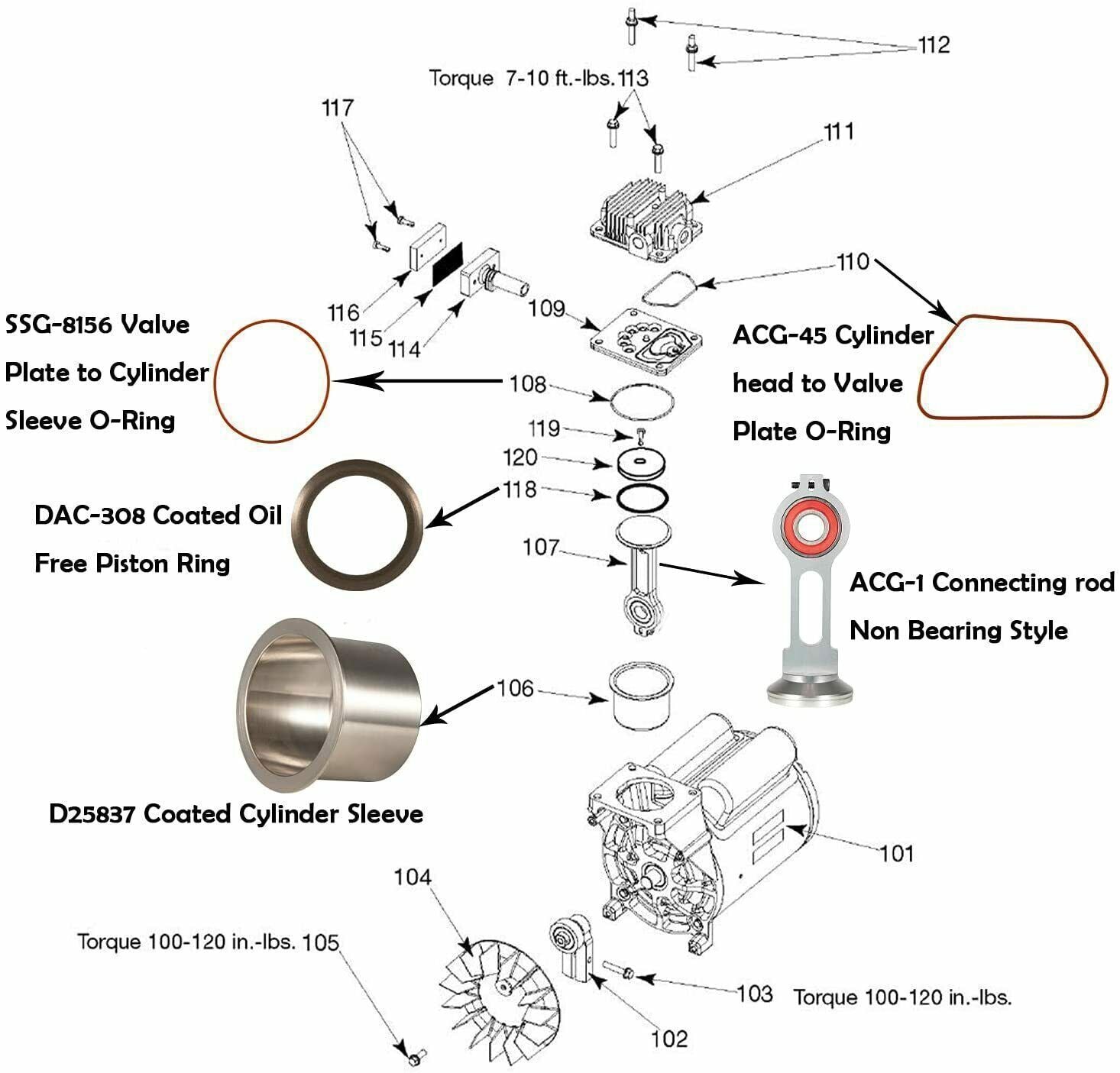 KK-4835 Piston Connecting Rod Kit w/ ACG-1 Rod For Oil Free Compressor Pumps