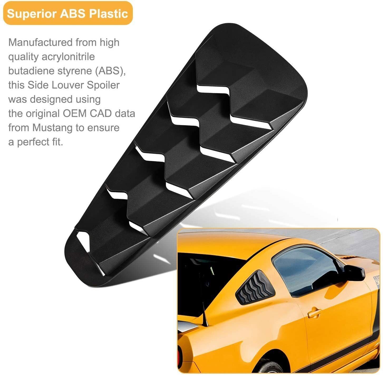 Side Window Louvers Sun Shade Cover for Ford Mustang 2005-2014 V6 V8 Matte Black
