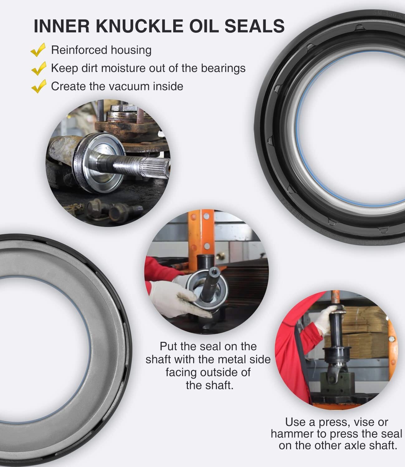 Front Axle Knuckle Tube Seal Kit & Thrust Washer Snap Ring for Ford F250 F350