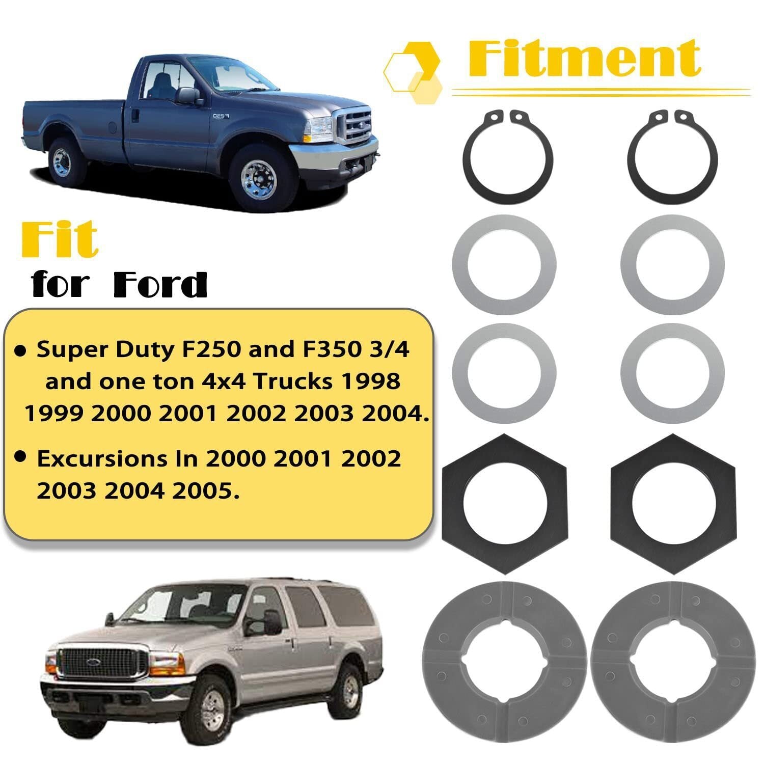 Front Axle Knuckle Tube Seal Kit & Thrust Washer Snap Ring for Ford F250 F350