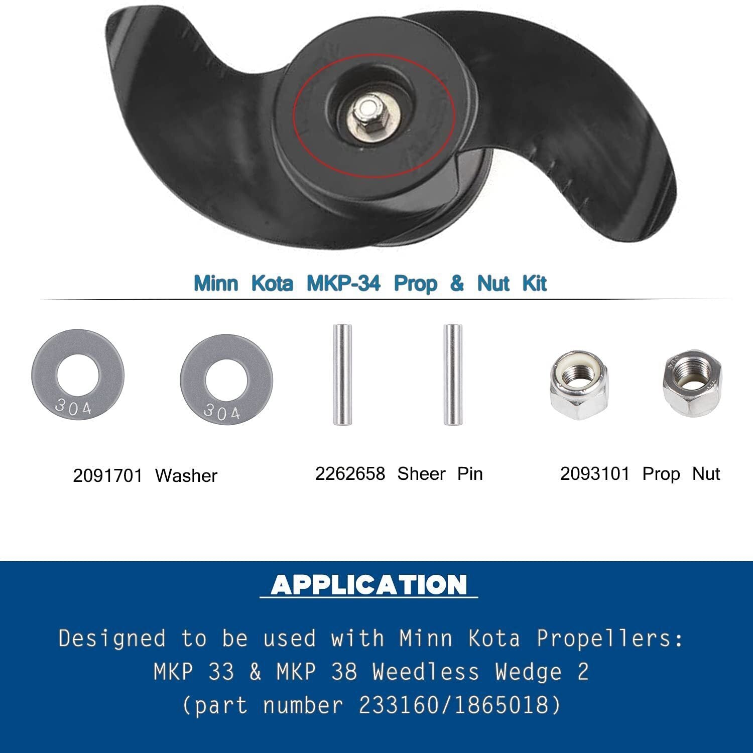 MKP-34 Prop Nut Kit E for Minnkota trolling Motor w/ MKP-33&MKP-38 Props 1865019