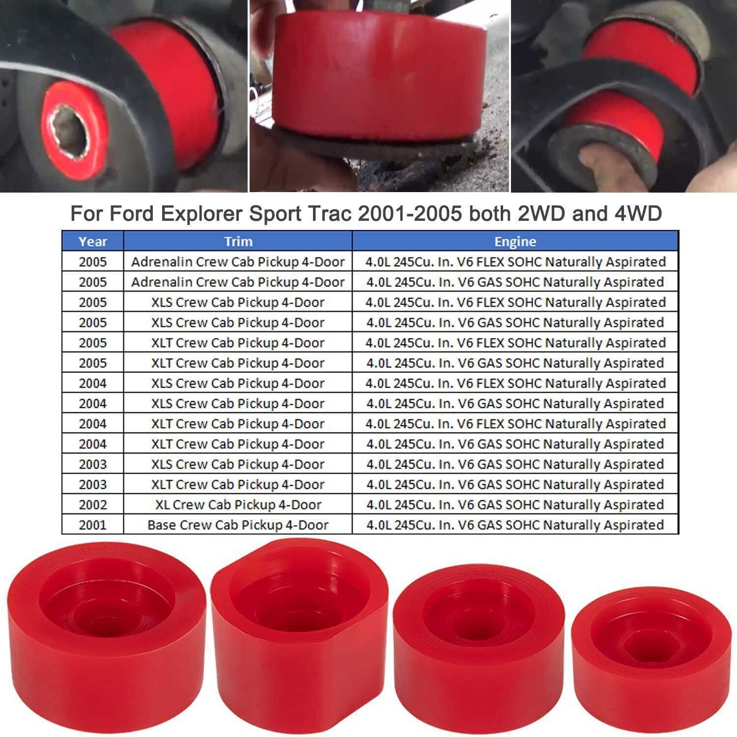 6-116 Body Mount Bushing Kit for Ford Explorer Sport Trac 2001-2005 2WD 4WD Red