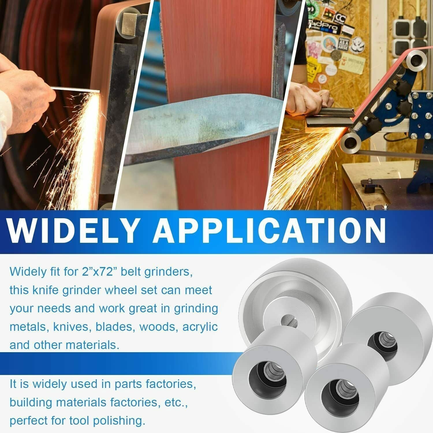 For Belt Knife Grinder 2"x72" Wheel Set 5" Drive 5/8" Bore 3" Track 2" Idler