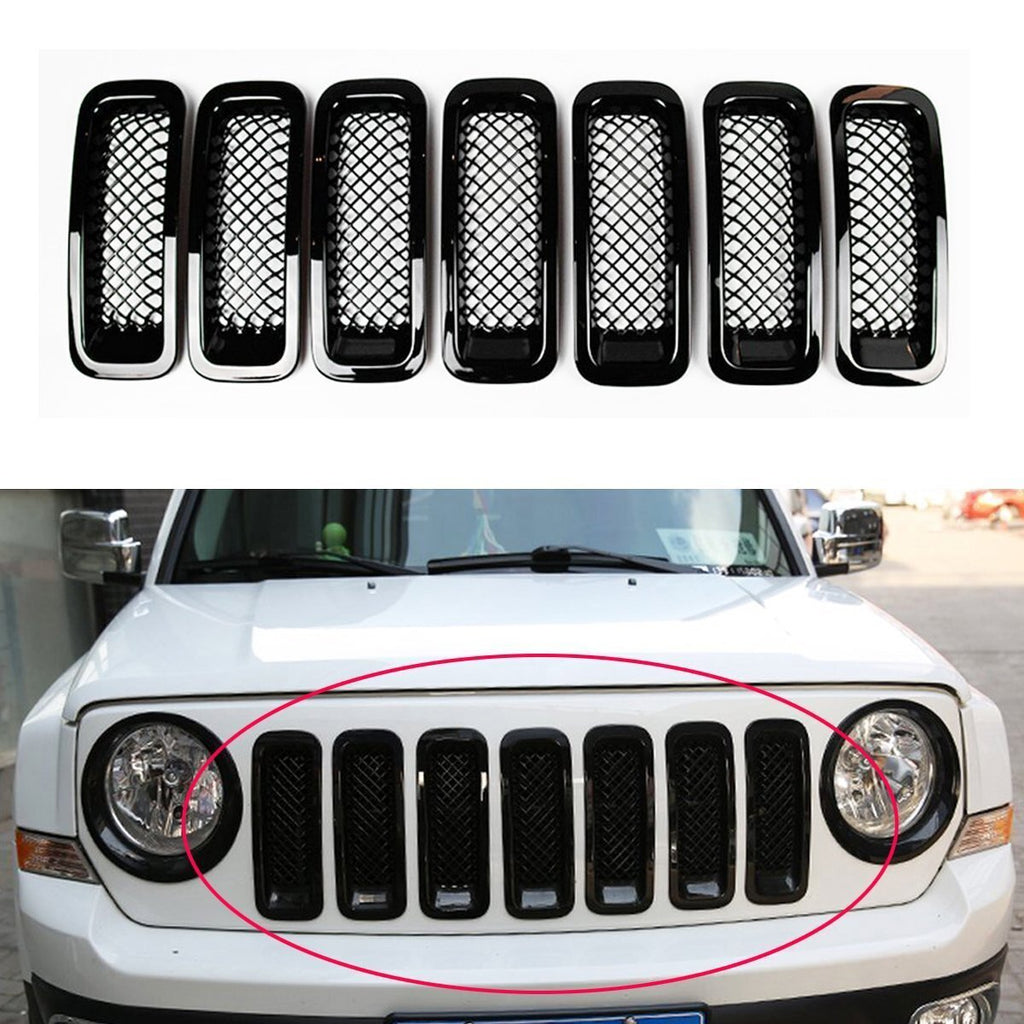 7pcs Black Front Mesh Grille Grill Insert Trim Kit for Jeep Patriot 2011-2018