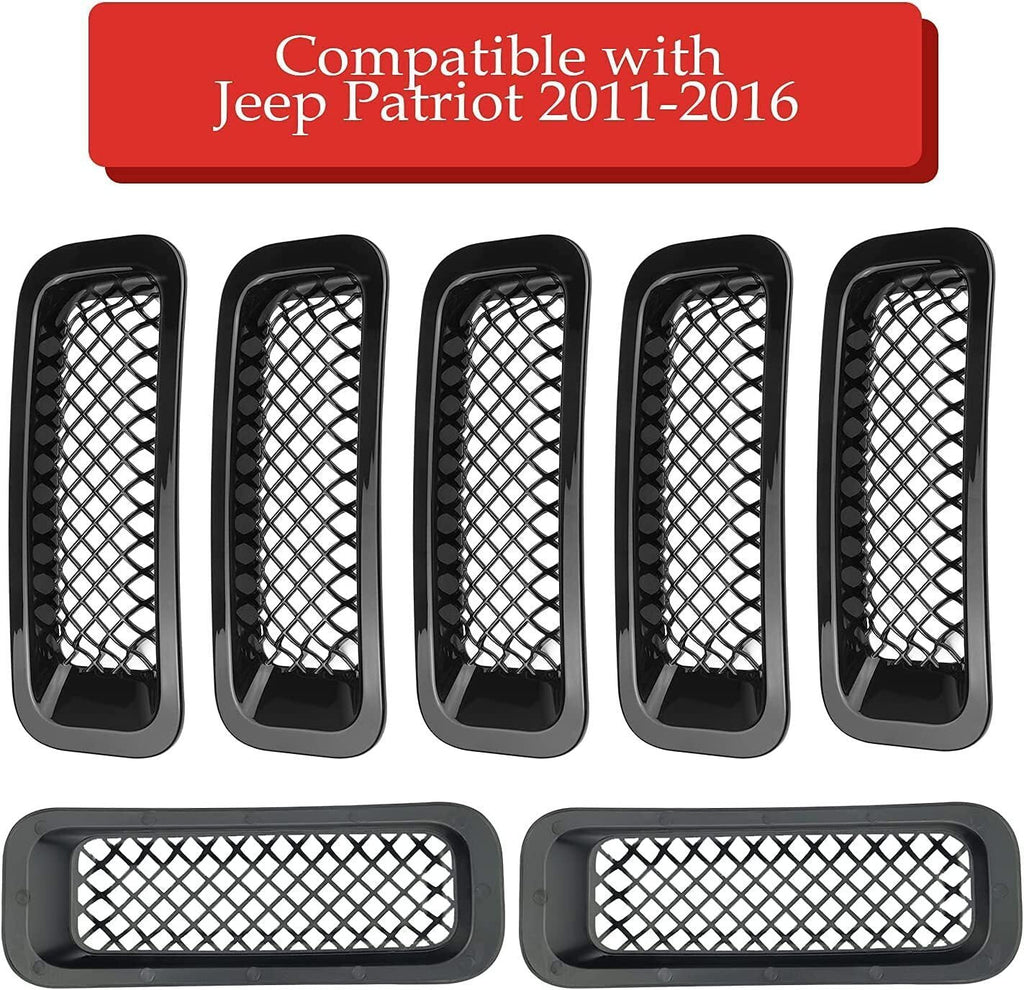 7pcs Black Front Mesh Grille Grill Insert Trim Kit for Jeep Patriot 2011-2018