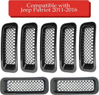 7pcs Black Front Mesh Grille Grill Insert Trim Kit for Jeep Patriot 2011-2018