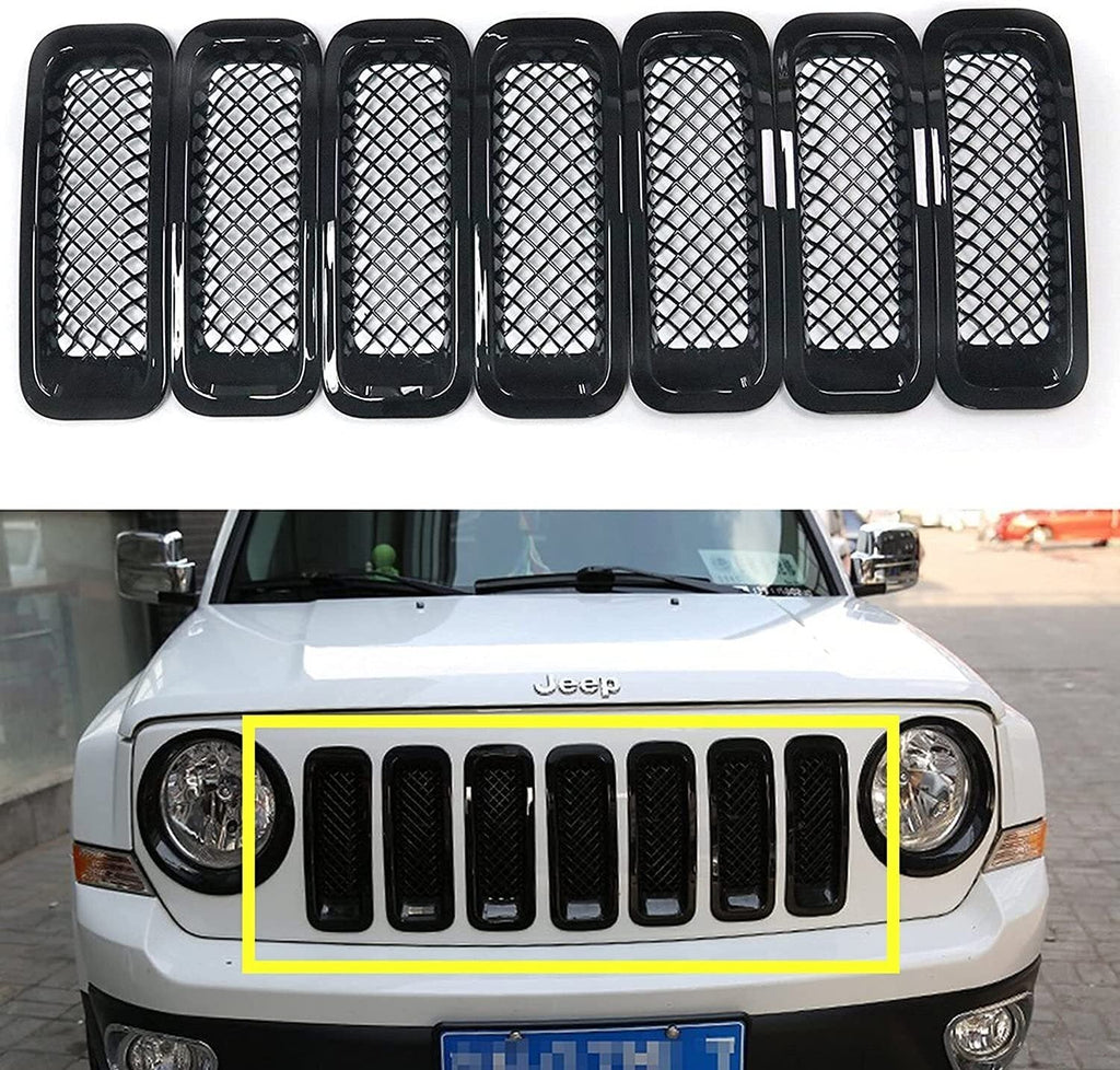 7pcs Black Front Mesh Grille Grill Insert Trim Kit for Jeep Patriot 2011-2018
