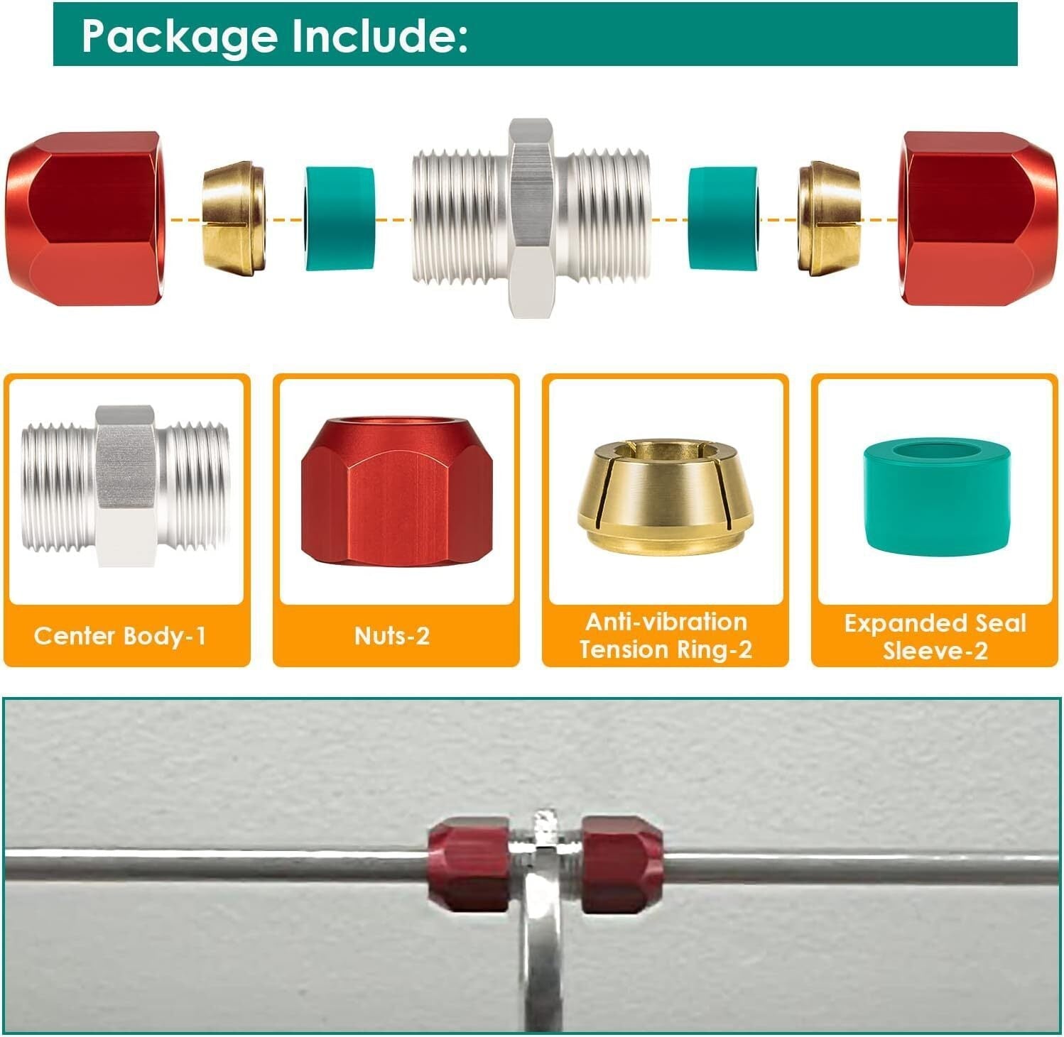 800-641 3/8'' Aluminum Line Splice Repair Kit For A/C, coolant P/S Return Etc.