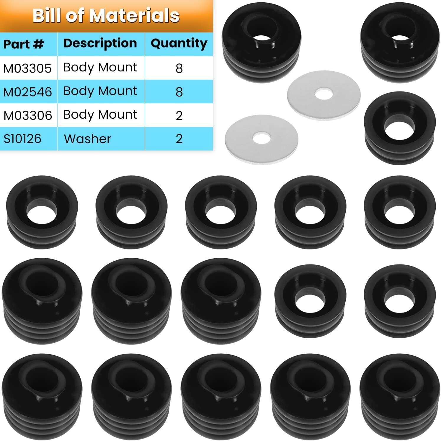 KF04050BK Polyurethane Body Mount Bushing Kit for 1999-2017 Ford F250 F350 2/4WD