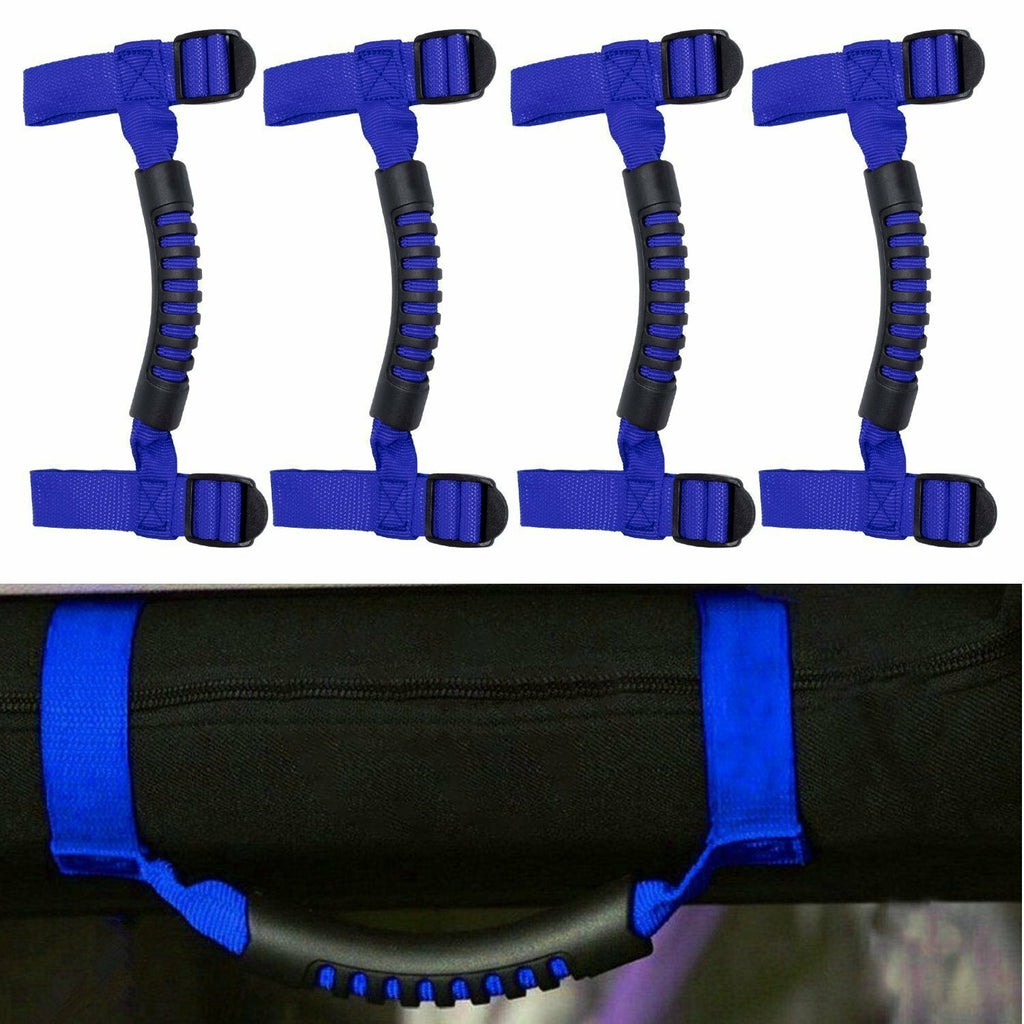 4Pcs Top Roll Bar Grab Handles Grip for Jeep Wrangler CJ YJ TJ JK JK JL (Blue)