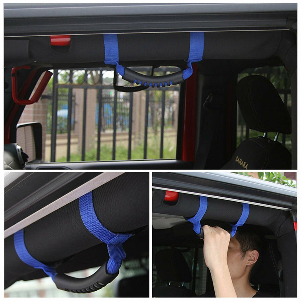 4Pcs Top Roll Bar Grab Handles Grip for Jeep Wrangler CJ YJ TJ JK JK JL (Blue)