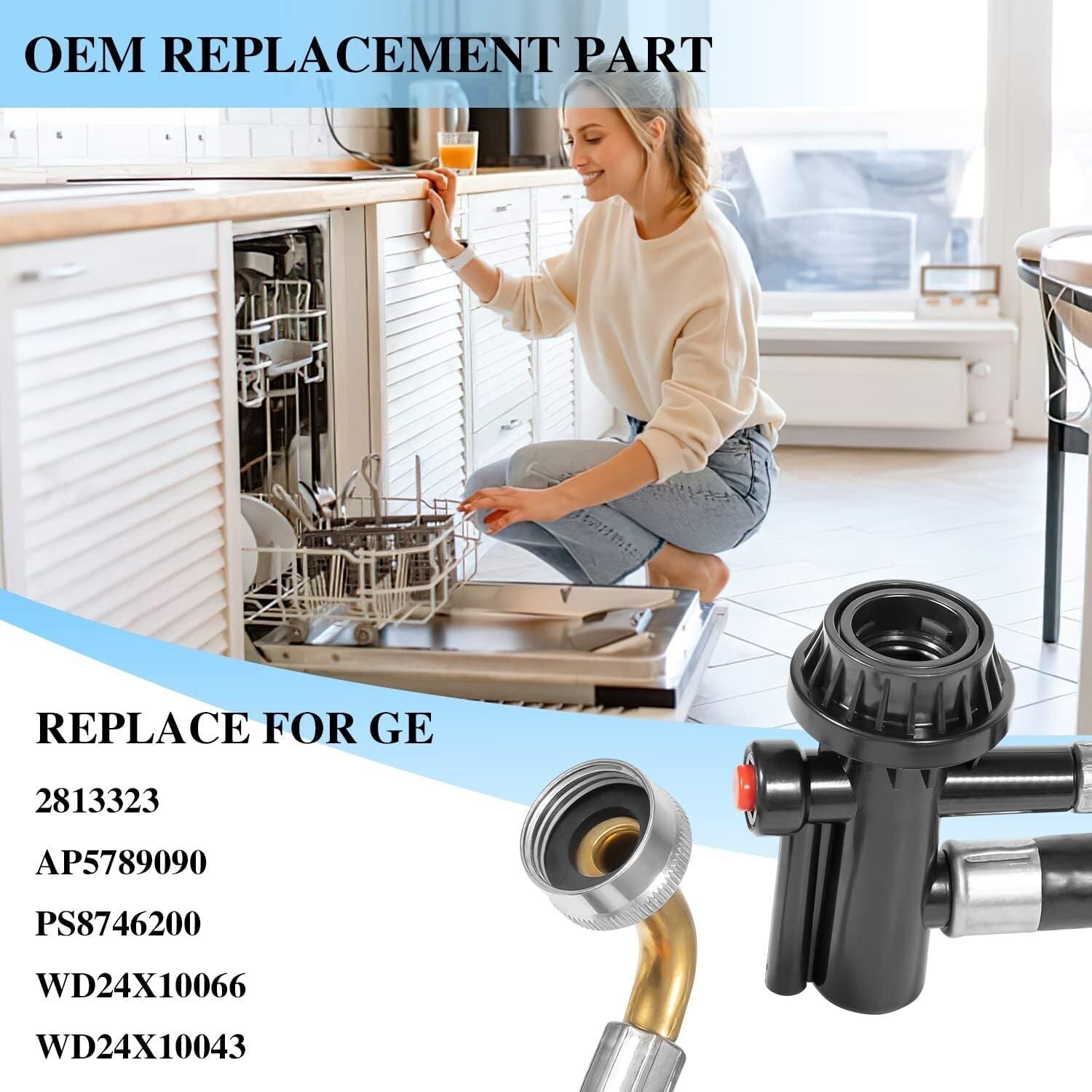 WD24X10066 Portable Dishwasher Drain and Fill Hose Unicouple Assembly for GE