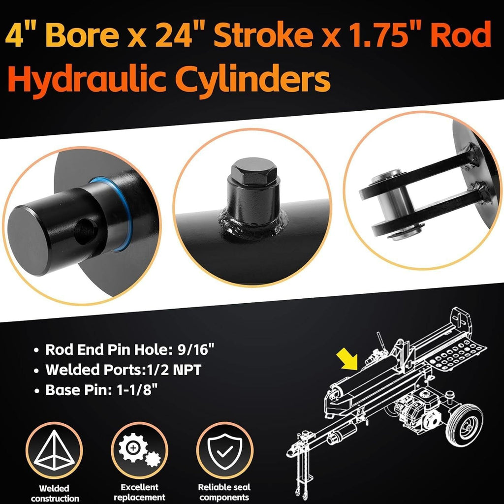 Hydraulic Cylinder Welded Double Acting 4" Bore 24" For Log Splitter 3500 PSI