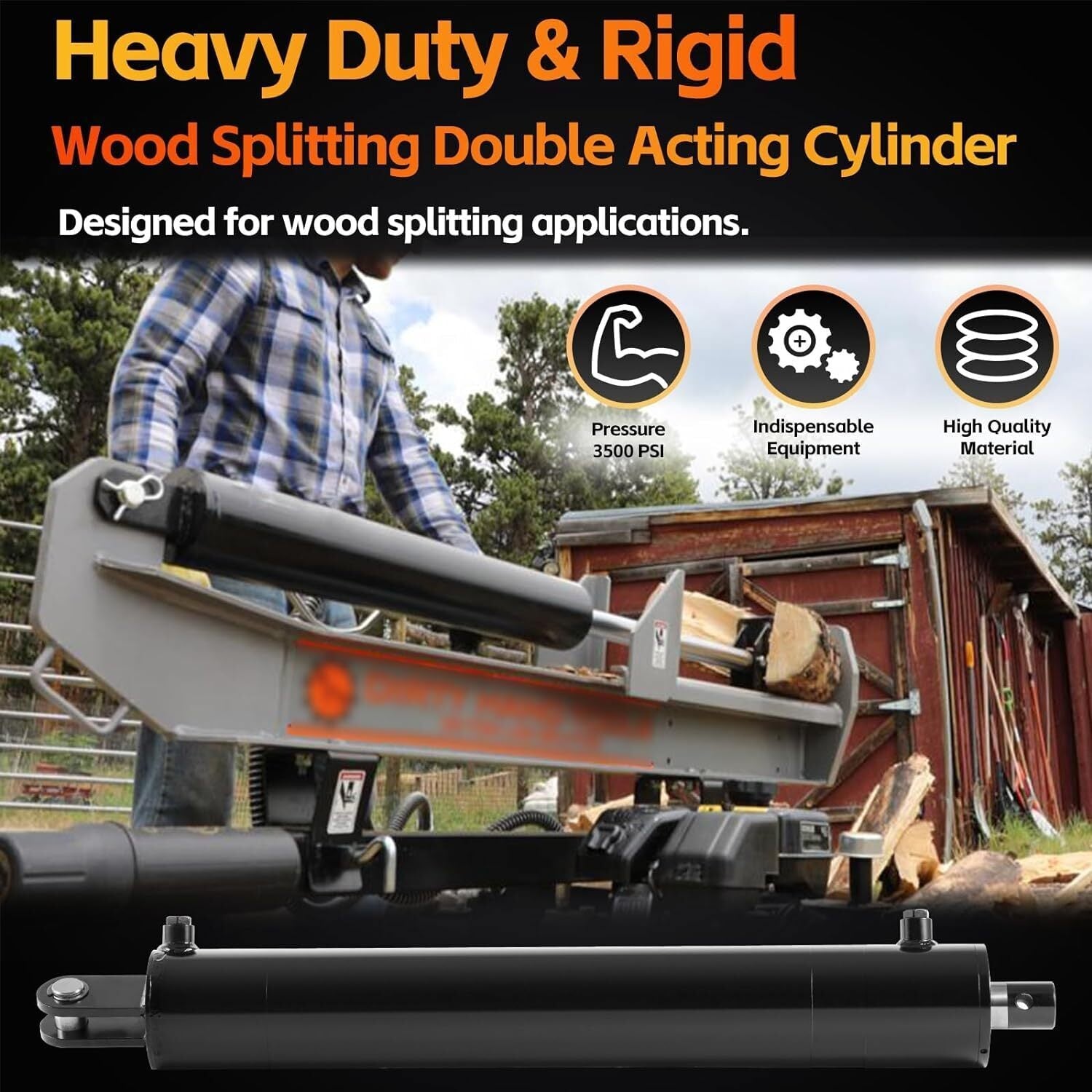 Hydraulic Cylinder Welded Double Acting 4" Bore 24" For Log Splitter 3500 PSI