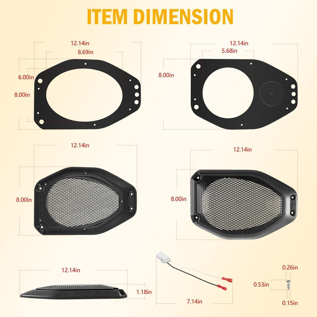 6.5" Rear Speaker Pod Adapters for Jeep Wrangler JL & Gladiator JT, 180 Watts
