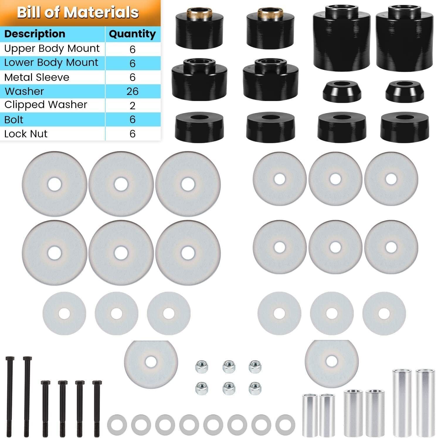 4.4123R Body Mount Bushing Set Kit For Ford F-150 F-250 F-350 1980-1998 2WD 4WD