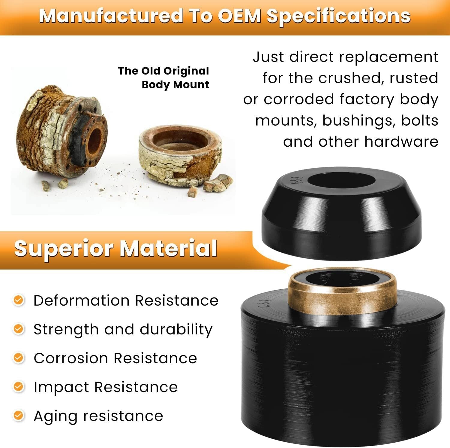 4.4123R Body Mount Bushing Set Kit For Ford F-150 F-250 F-350 1980-1998 2WD 4WD