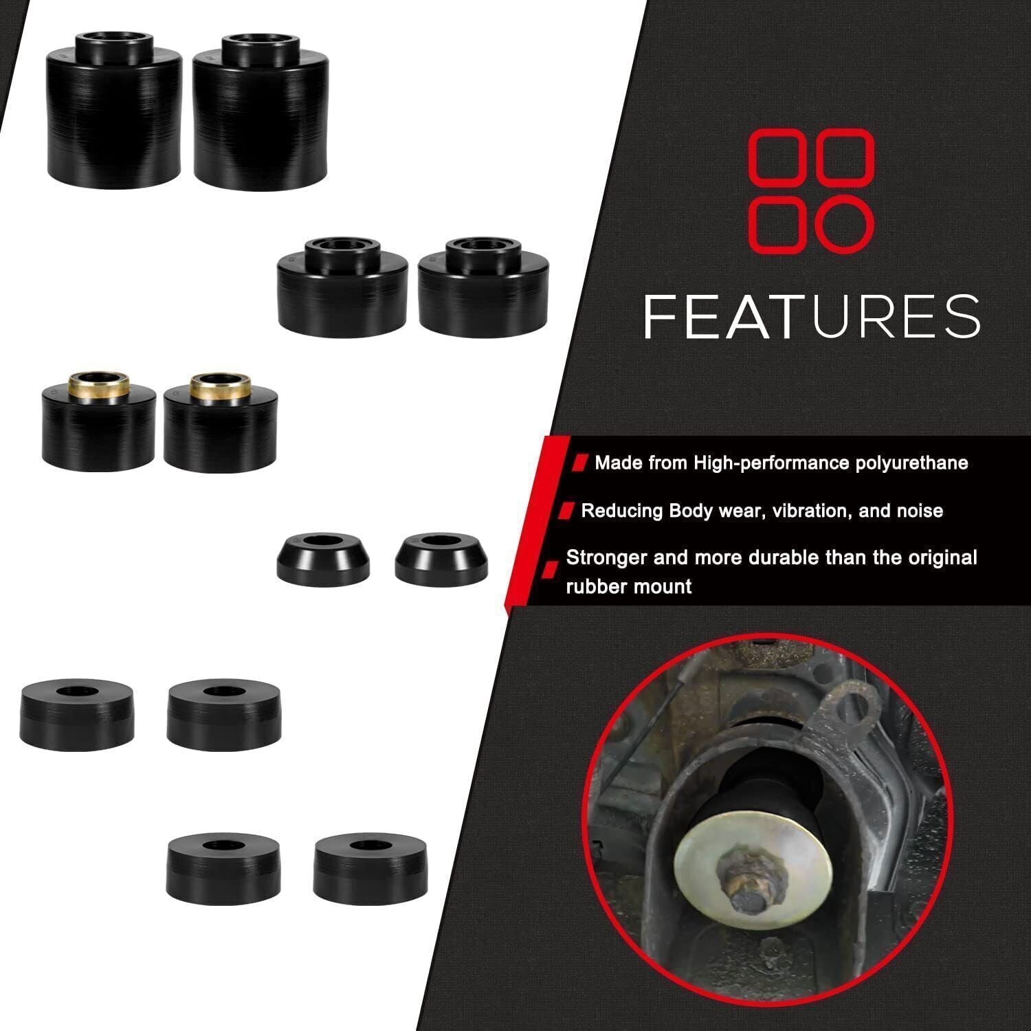4.4123R Body Mount Bushing Set Kit For Ford F-150 F-250 F-350 1980-1998 2WD 4WD